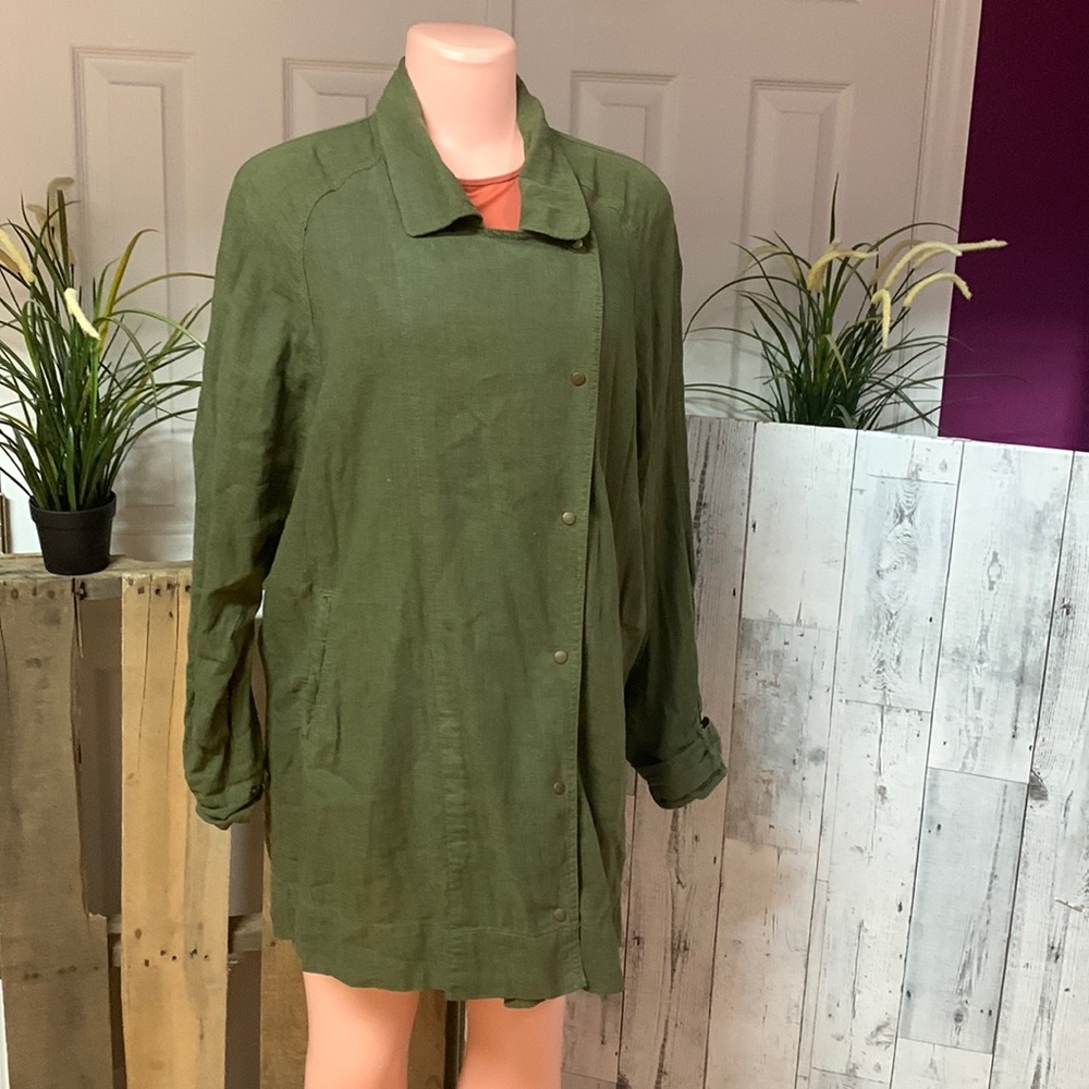 BDG URBAN OUTFITTERS MILITARY GREEN LINEN BLEND JACKET LARGE